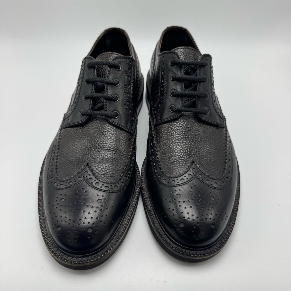 Ermenegildo Zegna Black Pebbled Leather Wingtip Derby Shoe US 9 EU 42 Dark Brown - Picture 3 of 9